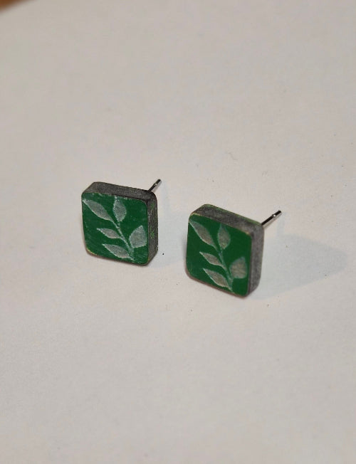 Handmade Green Botanical Stud Earrings