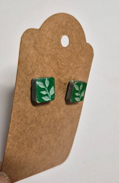 Handmade Green Botanical Stud Earrings