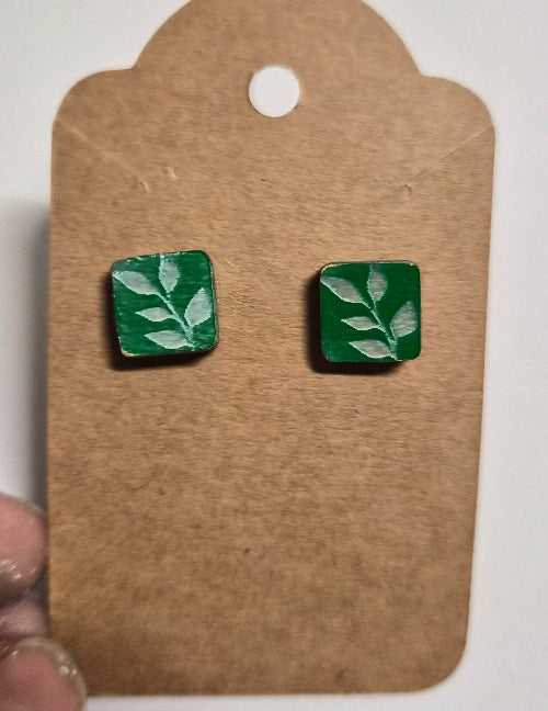 Handmade Green Botanical Stud Earrings