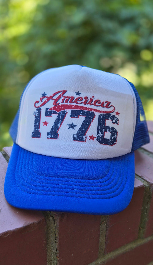 American 1776 Trucker Hat | Patriotic Red or Blue Snapback