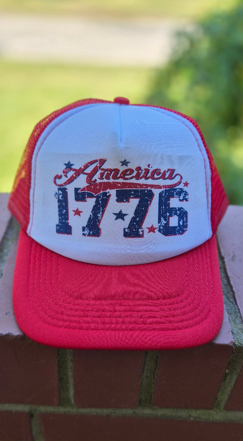 American 1776 Trucker Hat | Patriotic Red or Blue Snapback