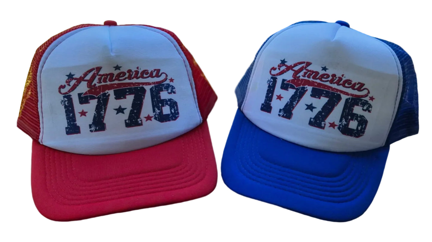 American 1776 Trucker Hat | Patriotic Red or Blue Snapback